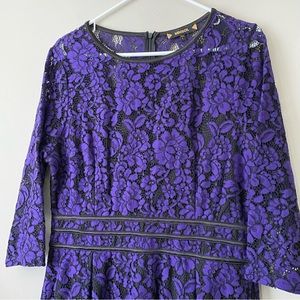 Miusol Purple Lace Dress with Liner and 3/4 Length Sleeves Size Large